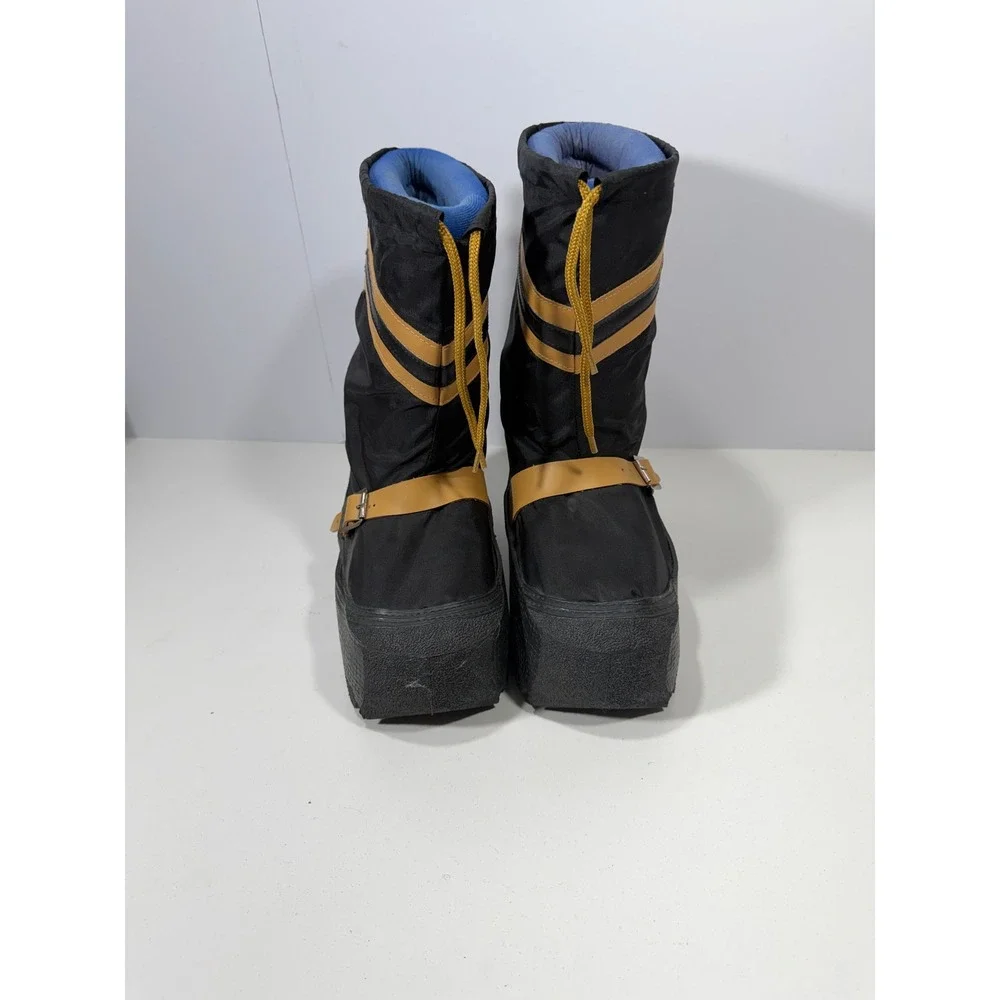 Vintage Platform puffy snow Boots Black Yellow Chevron Lug Sole Snow Boots Korea